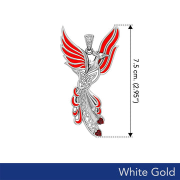 Celtic Phoenix Solid White Gold Pendant with Gems and Enamel WPD5873 - Jewelry